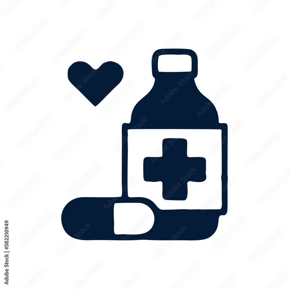 Blue Medicine bottle and pills icon isolated on white background. Blue Medicine bottle and pills icon isolated on white background.