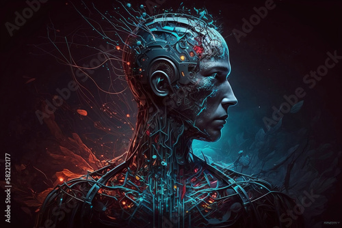 artificial intelligence concept, tech skull, generative ai