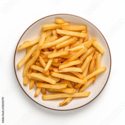 Delicious French Fries Isolated On White Background. Top Down View.