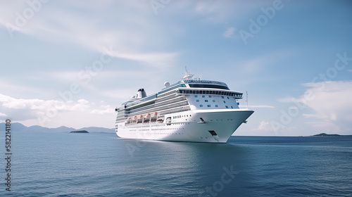 Angled view of cruise ship on calm ocean