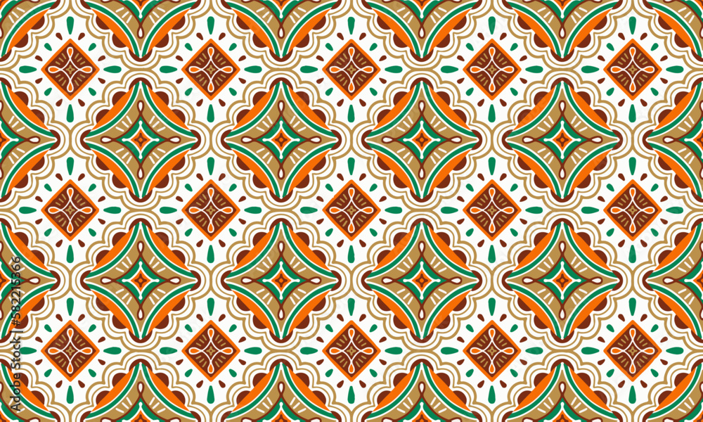 Ethnic Abstract Background cute green orange brown geometric tribal folk Motif Arabic oriental native pattern traditional design carpet wallpaper clothing fabric wrapping print batik folk knit vector