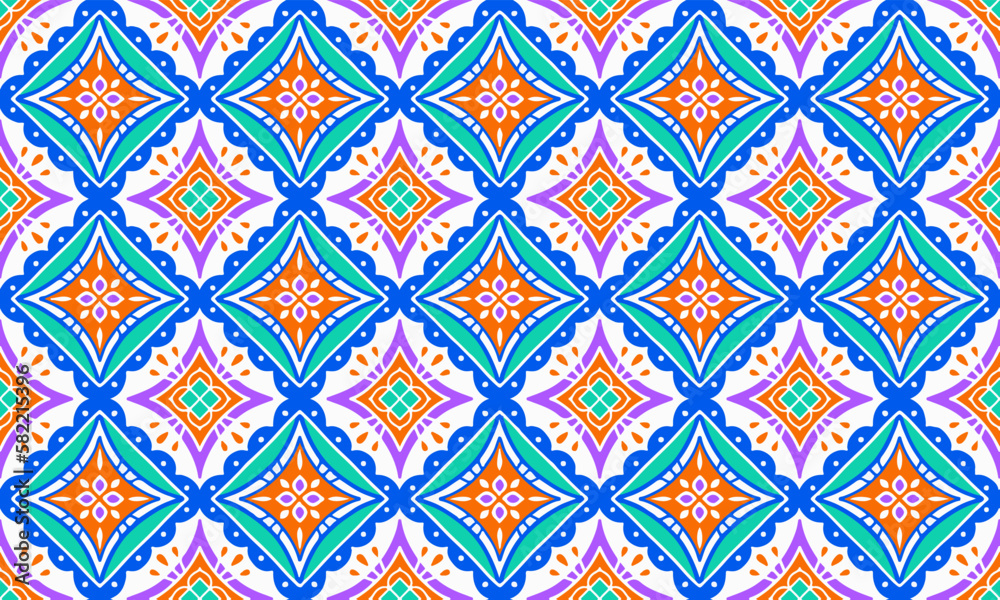 Ethnic Abstract Background cute green blue orange geometric tribal ikat folk Motif Arabic oriental native pattern traditional design carpet wallpaper clothing fabric wrapping print batik folk vector