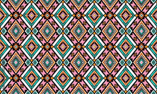 Ethnic Aztec Abstract Background cute Pink Green geometric tribal folk Motif Arabic oriental native pattern traditional design carpet wallpaper clothing fabric wrapping print batik folk vector