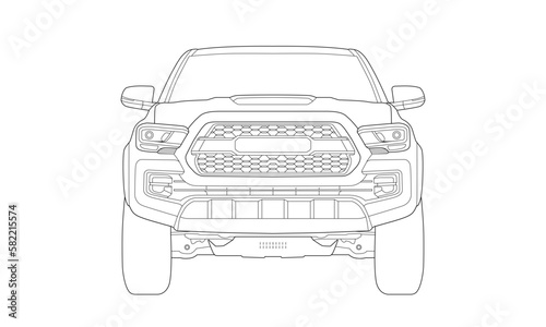 Pickup Truck Silhouette Outlined, Illustration, front view