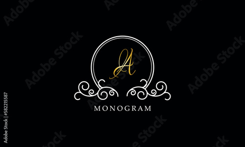 Luxury initial A logo template. Vector monogram for restaurant, royalty, boutique, cafe, hotel, heraldic, jewelry, fashion and other vector illustrations