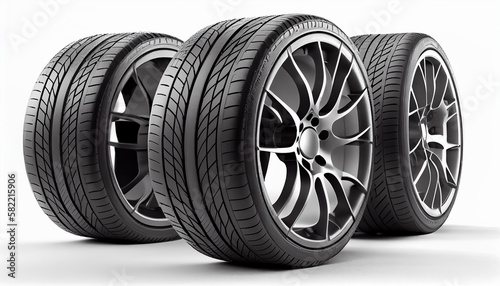 Car tires in row,New Design Tires, Summer, Winter Ai generated image