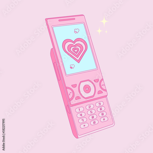 y2k old mobile, glamorous cell phone, trendy vector illustration, nostalgia for 90s 2000s