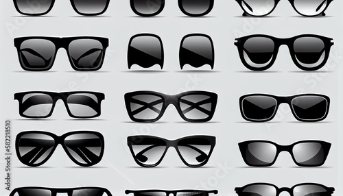 Sunglasses icons. Black sunglass collection for men women Ai generated image