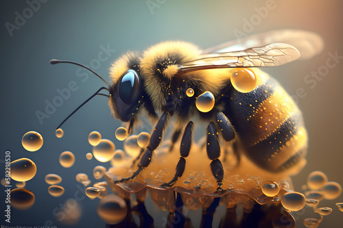 Bee on a dark background with honey, made bi Ai
