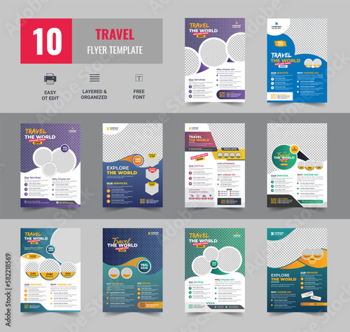 Travel poster or flyer pamphlet brochure design layout bundle space for photo background, Vacation travel brochure flyer design template