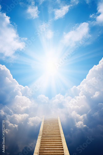 Stairway to heaven. generative ai. Stairway through the clouds to the  heavenly light