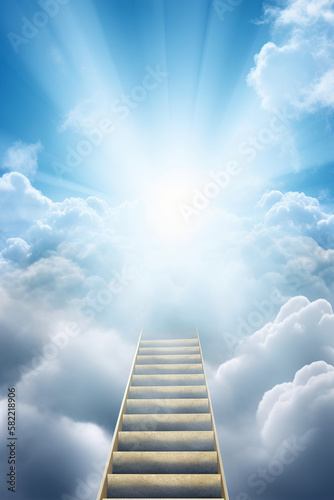 Stairway to heaven. generative ai. Stairway through the clouds to the heavenly light © Aquir