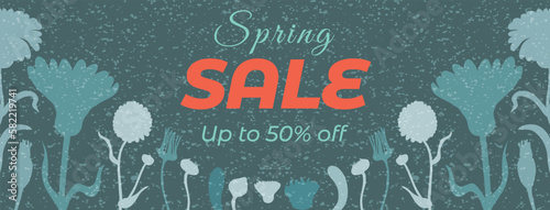 Banner with sample text and floral composition