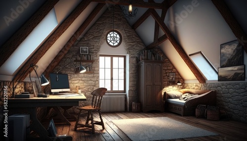 attic room idea with antique and stone effect