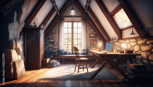 attic room idea with antique and stone effect