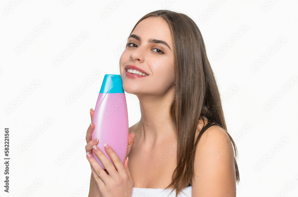 haircare cosmetic for happy woman isolated on white. haircare cosmetic for woman in studio. haircare cosmetic for happy woman isolated on white. haircare cosmetic for woman in studio.