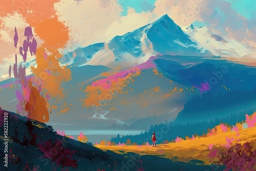 watercolor painting landscape Generative AI