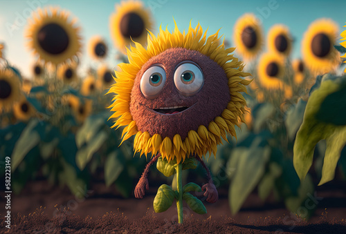 Sunflower with smiling face, Generative AI photo