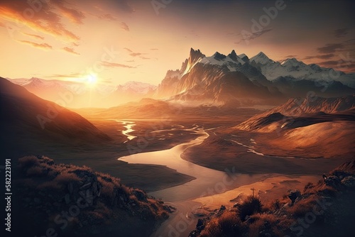 Captivating Sunset over mountains © Artificial Soul