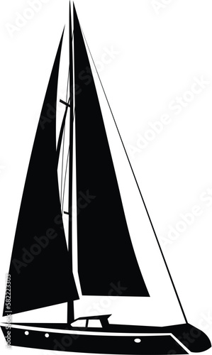 Black and White Cartoon Illustration Vector of Catamaran 