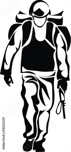 Black and White Cartoon Illustration Vector of Soldier Walking 