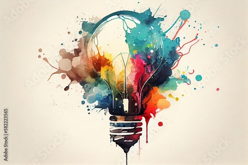 Watercolor Illustration of a Abstract Bulb, Creativity. Generative AI