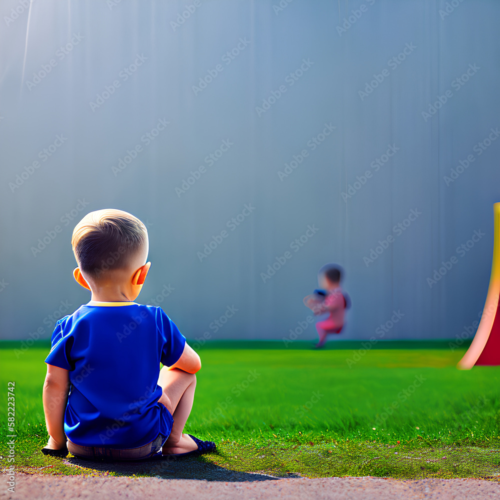 kid seeing child playing football, generative AI kid seeing child playing football, generative AI