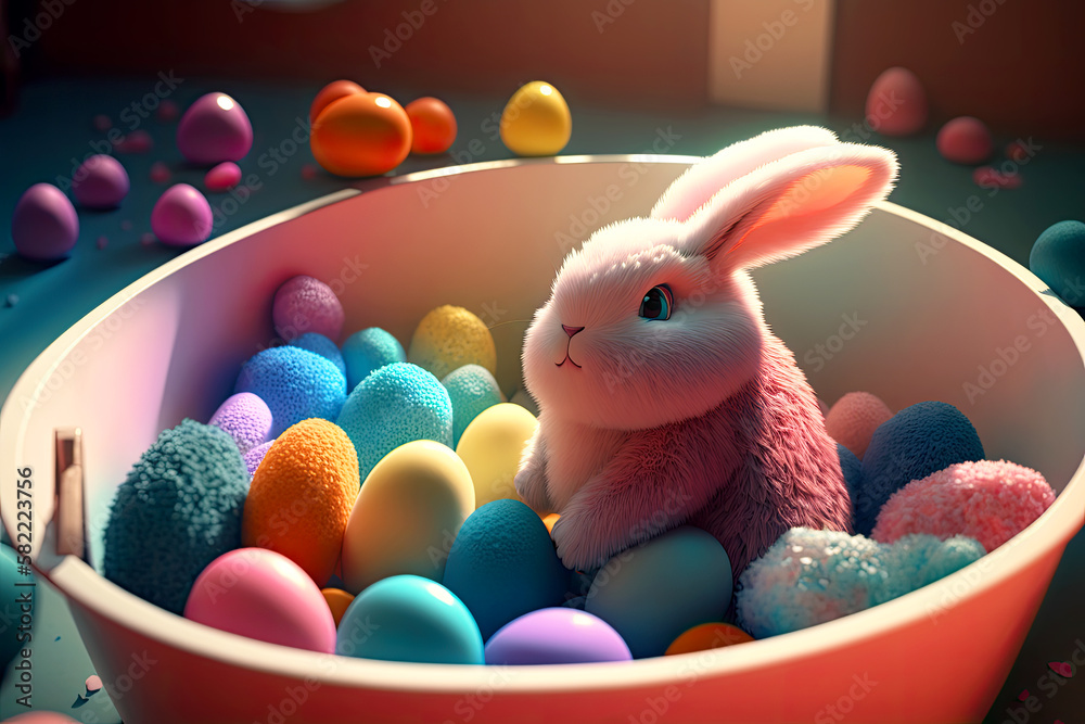  Rabbit in the tub, Easter eggs, Generative AI

