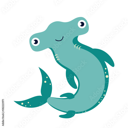vector illustration of hammerhead fish isolated on white