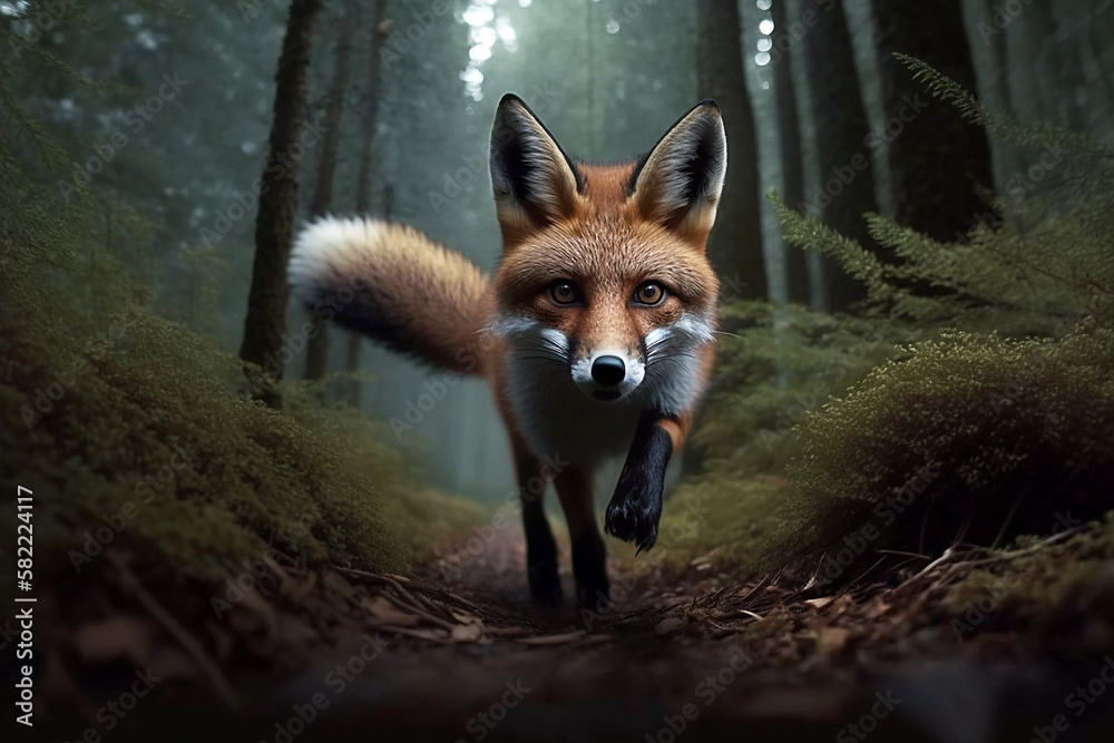 Naklejka premium raposa no meio da floresta 