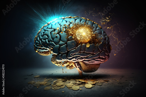 cerebro dourado, conceito de mentalidade de riqueza e prosperidade 