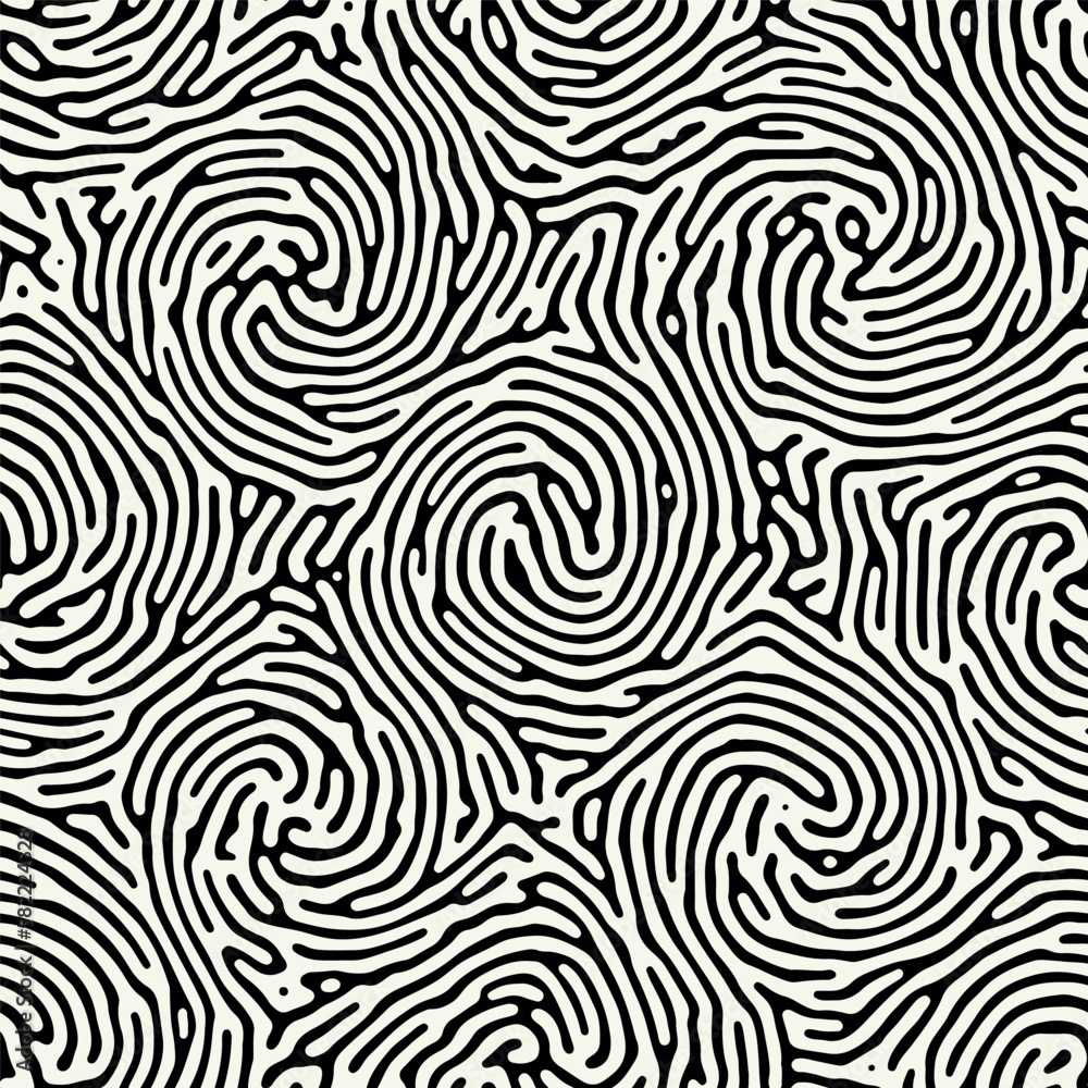 Vector seamless pattern. Stylish structure of spirals. Hand-drawn abstract background. Monochrome scroll print.