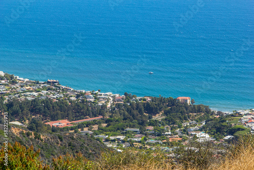 Views of the residential houses in Malibu, California seen from above.
