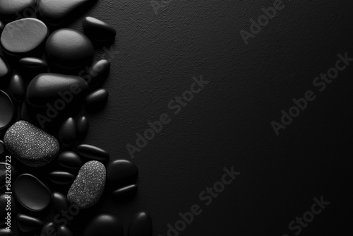 Black small pebble stones with empty space for background.