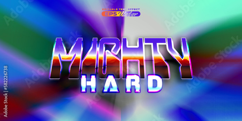 Retro futuristic 80s mighty hard editable text effect style vibrant back to the future theme with experimental background, ideal for poster, flyer rad 1980s touch
