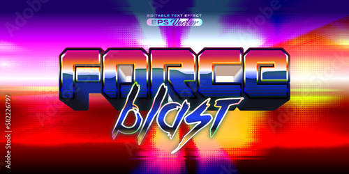 Retro futuristic 80s force blast editable text effect style vibrant back to the future theme with experimental background, ideal for poster, flyer rad 1980s touch