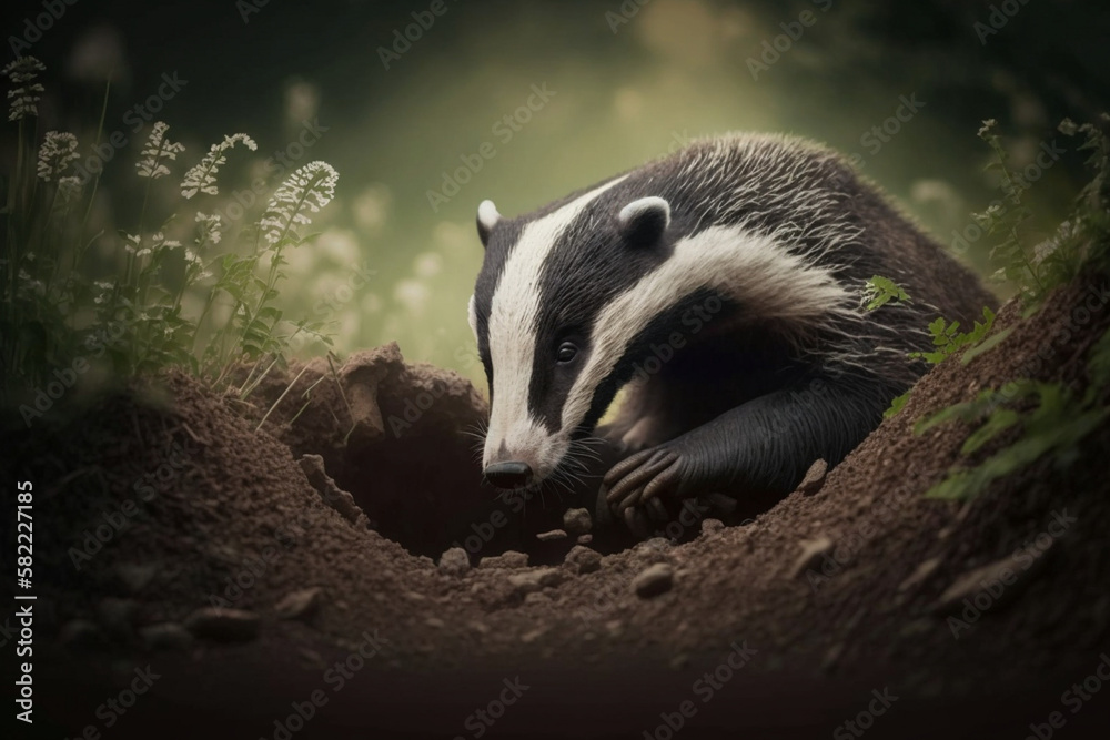 Fototapeta premium Raccoon on the ground Generative AI