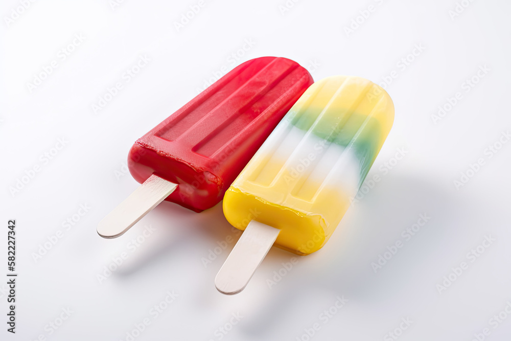 Colorful popsicle displayed against a plain white backdrop, Generative AI. Colorful popsicle displayed against a plain white backdrop, Generative AI.