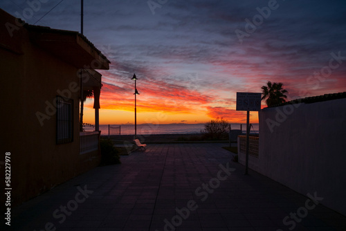 
beach landscape in a small fishing village of the mediterranean sea at dawn