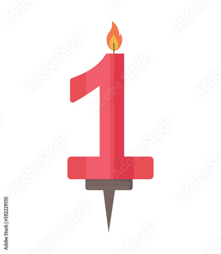 Creative colorful anniversary number candle. Cartoon candle for birthday cake isolated vector illustration collection. 