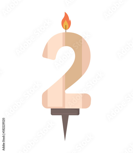 Creative colorful anniversary number candle. Cartoon candle for birthday cake isolated vector illustration collection. 