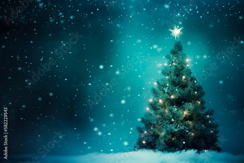 Christmas tree background. -  winter, snow, star, ornament, light, glitter, shiny, sparkle, illuminated.  © Saulo Collado