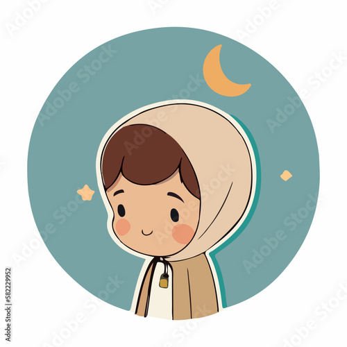 Islamic cute boy cartoon style vector illustration