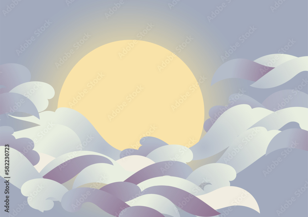 Clouds and full moon in asian style design background Clouds and full moon in asian style design background