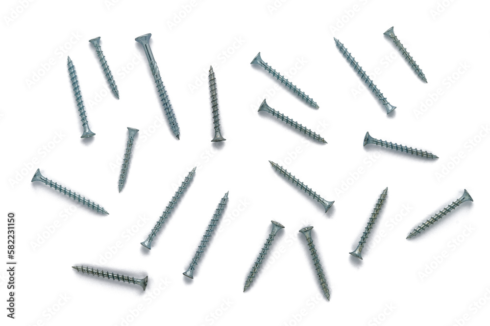 Group of screws isolated on white, top view Group of screws isolated on white, top view
