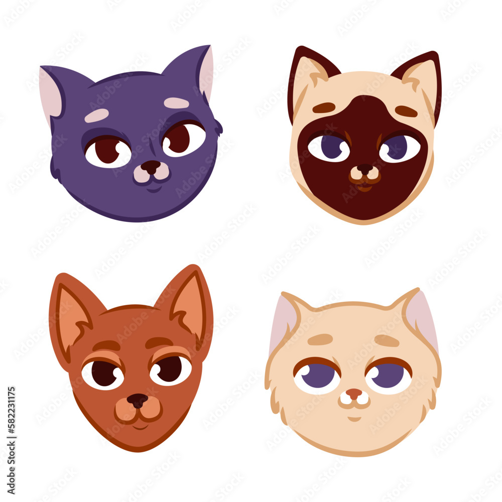 Cute cat faces. Vector illustration. Ready cats on a white background