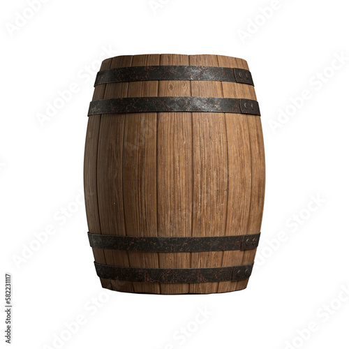 Fotografie, Tablou Wooden grunge old oak barrel isolated on white background