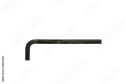 Black used and worn Allen key isolated on white