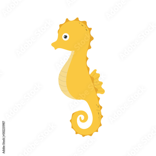 Cartoon seahorse in flat style. Seahorse vector illustration isolated on white background 