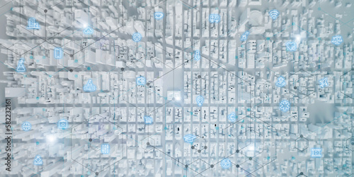 smart city technology Connecting the health of the city in the modern world futuristic network information online urban scenery landscape 3d illustration
